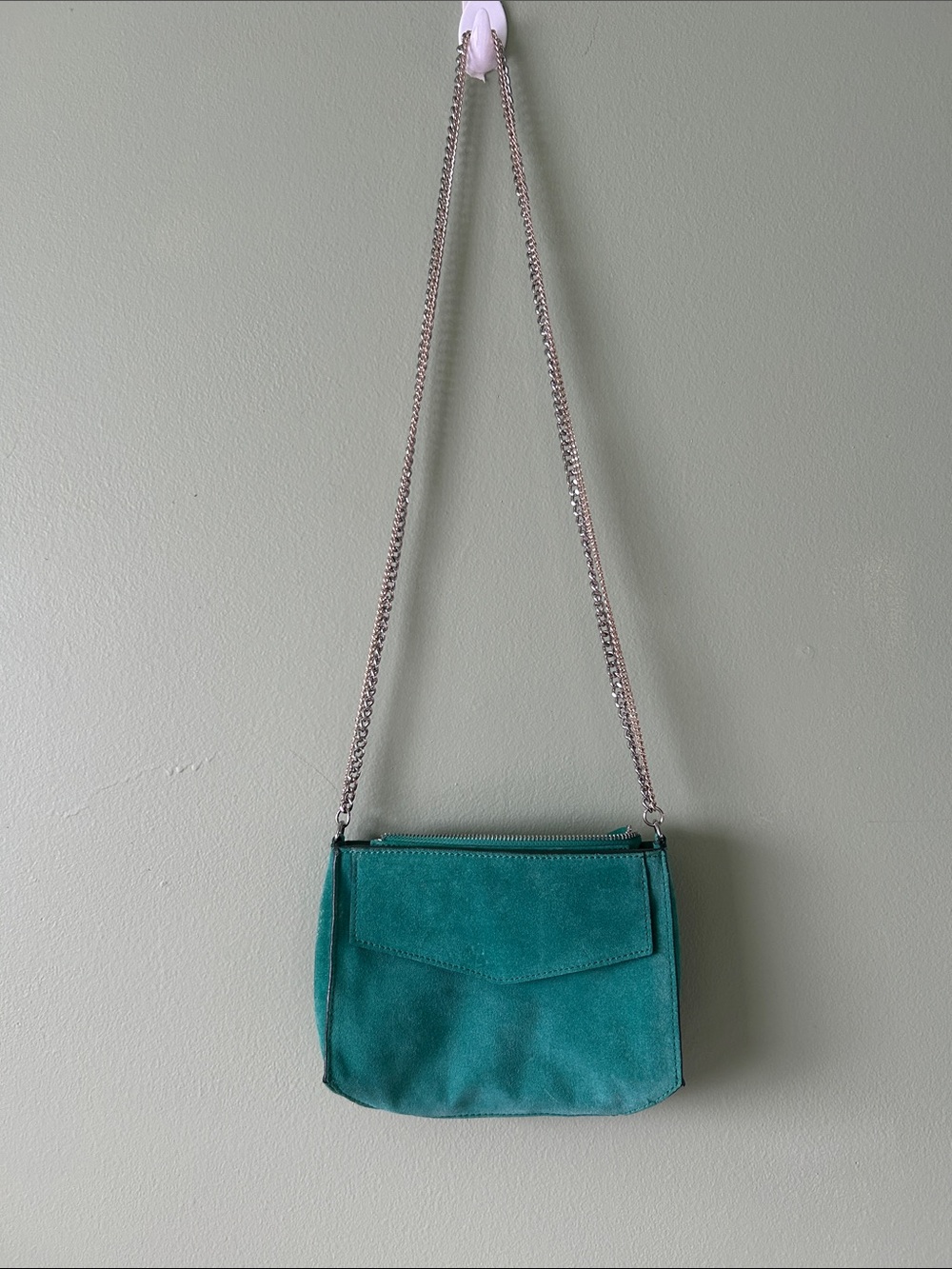 Zara Teal Suede Crossbody Bag with Chain Strap